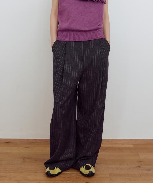 STRIPE WIDE PANTS_CHARCOAL