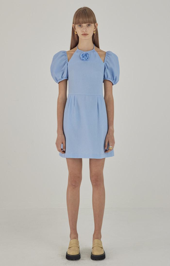 Corsage Halterneck Mini Dress_Blue