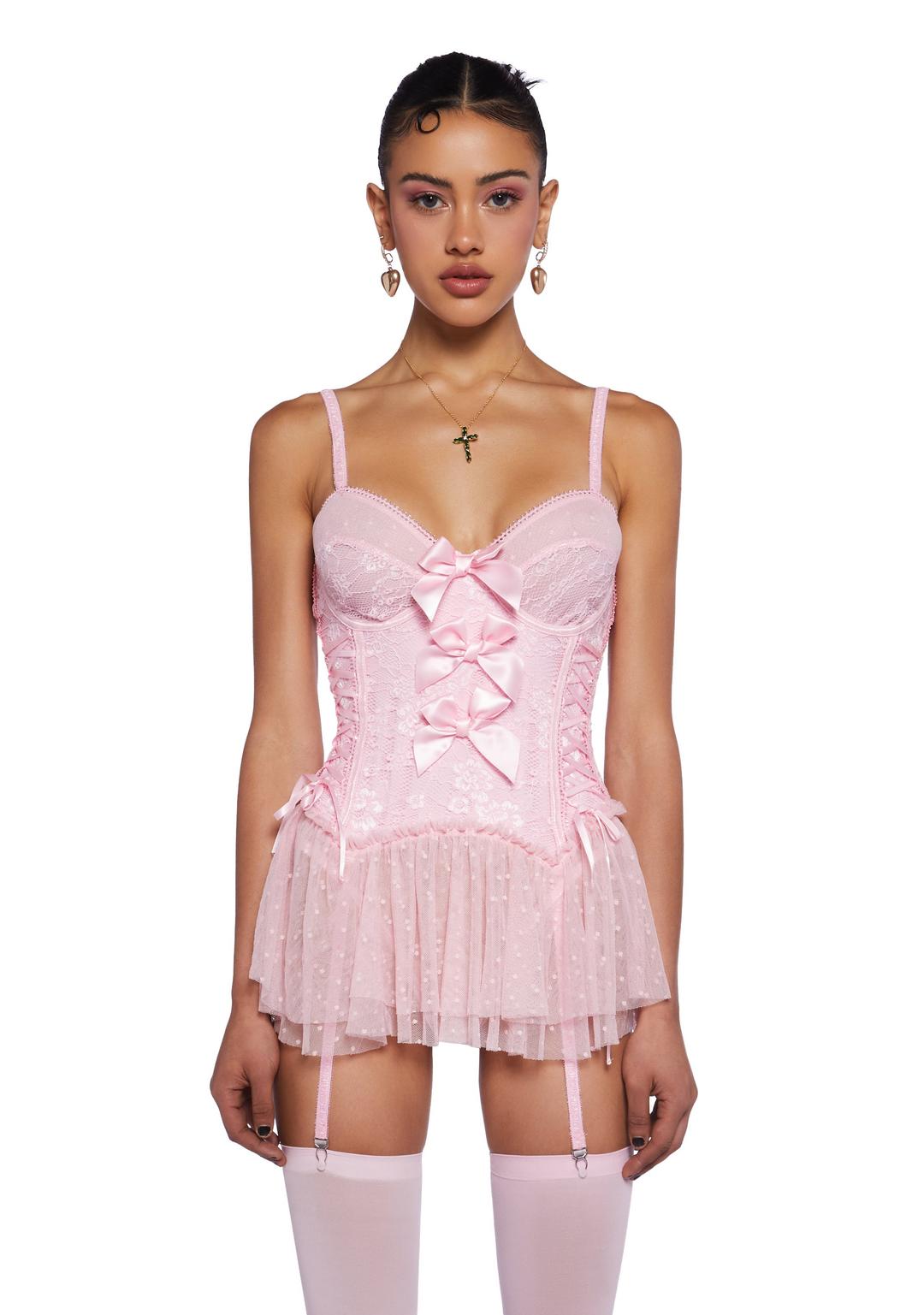 Sweet Courtship Lace Teddy - PINK / XX-Small