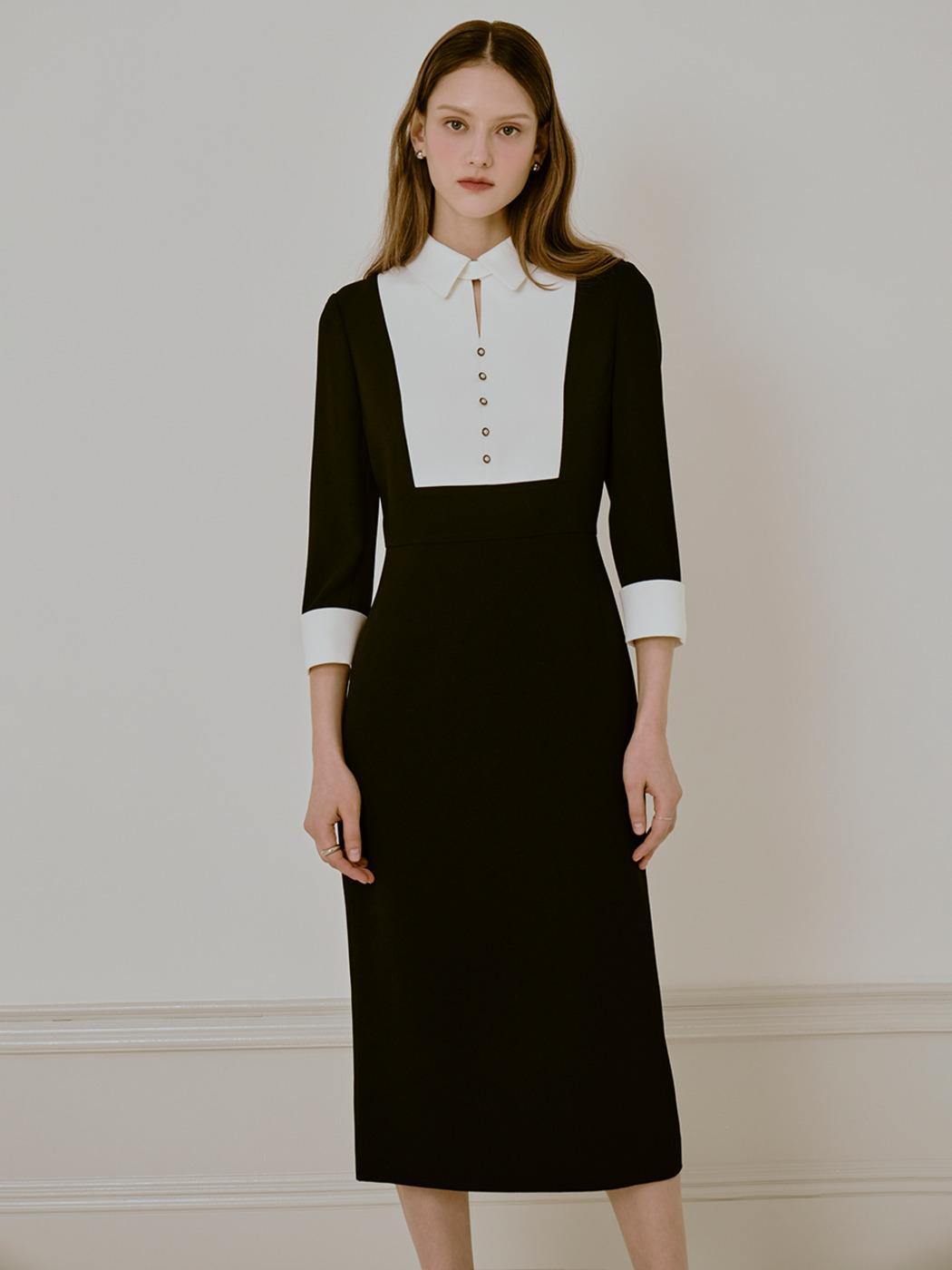 Isla / H-Line Collar Contrast Patch Dress