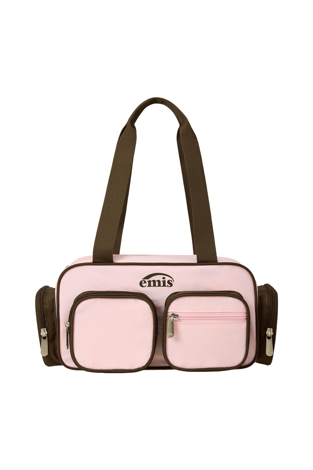 NYLON COLOR-BLOCK SHOULDER BAG-PINK
