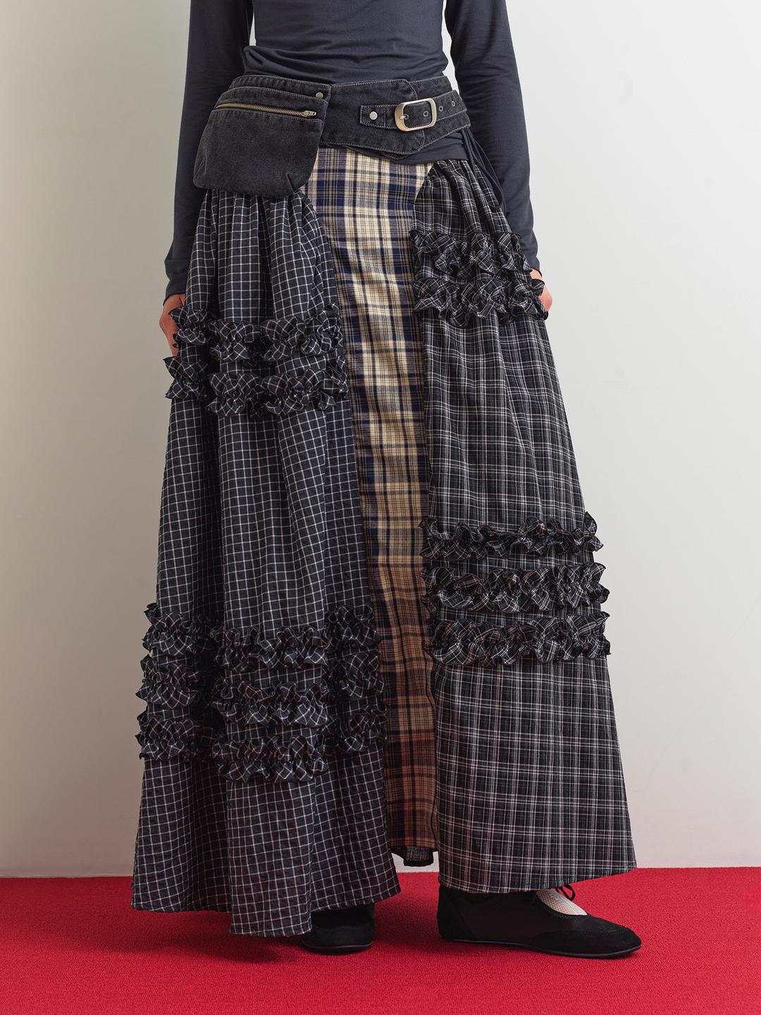 [10/22 예약발송] UNBALANCE FRILL MAXI SKIRT - CHECK