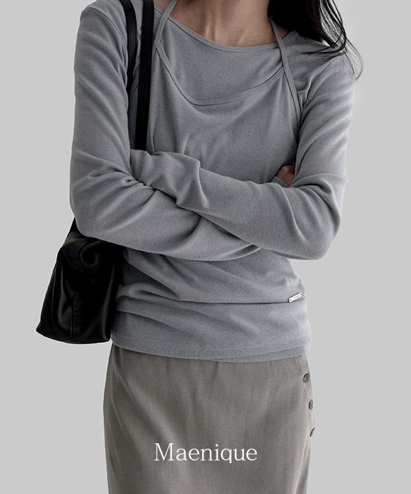 매니크 [20%쿠폰][🌿봄신상/MNQ] 로완 레이어드 소프트 긴소매 홀터넥 나시 세트