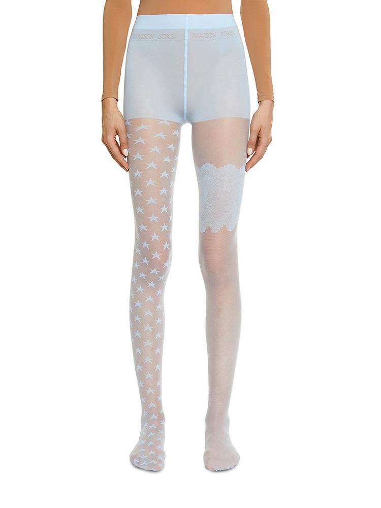 LIGHT BLUE STAR LACE PATTERN CLASSIC TIGHTS  메종 속시 라이트 블루 스타 레이스 패턴 클래식 타이츠