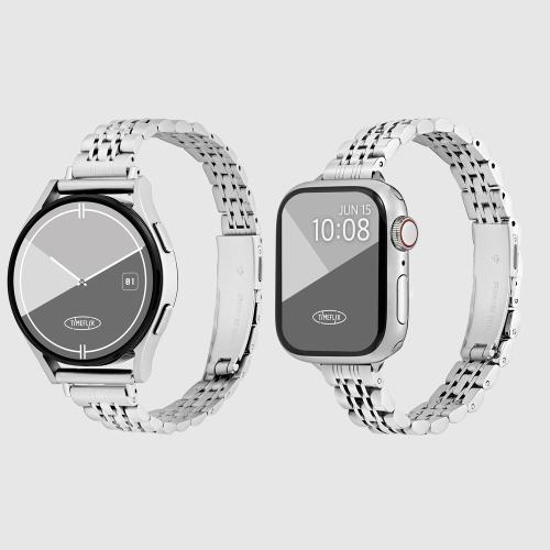우먼즈 스테인리스 스틸 슬림 쥬빌레 애플워치 스트랩 2 울트라 2 SE2 갤럭시워치 6 호환 밴드 - 실버