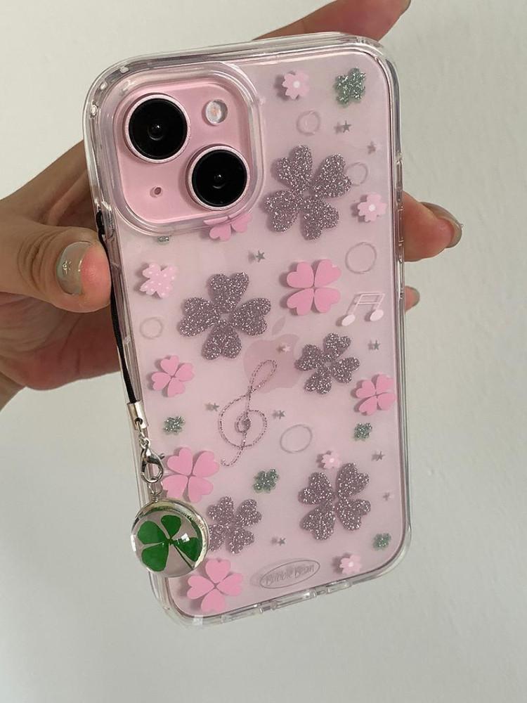 수심 Clover Glitter Case 클로버 글리터 아이폰 케이스 여름 투명 폰