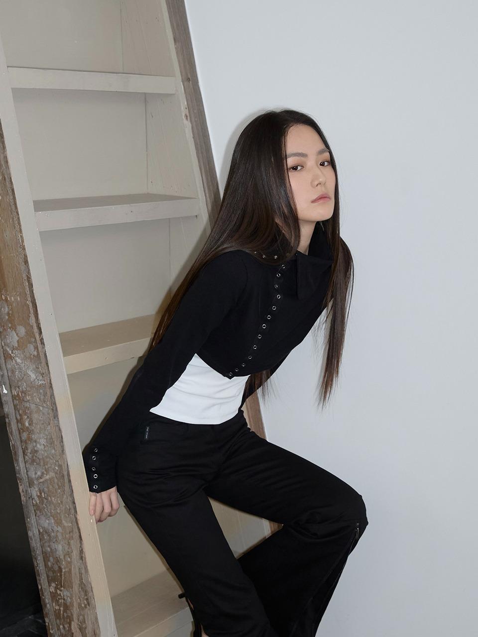 [2nd Reorder] High Neck Jacquard Cardigan (black)