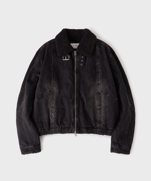 워시드 크롭 데님 무스탕 [블랙]