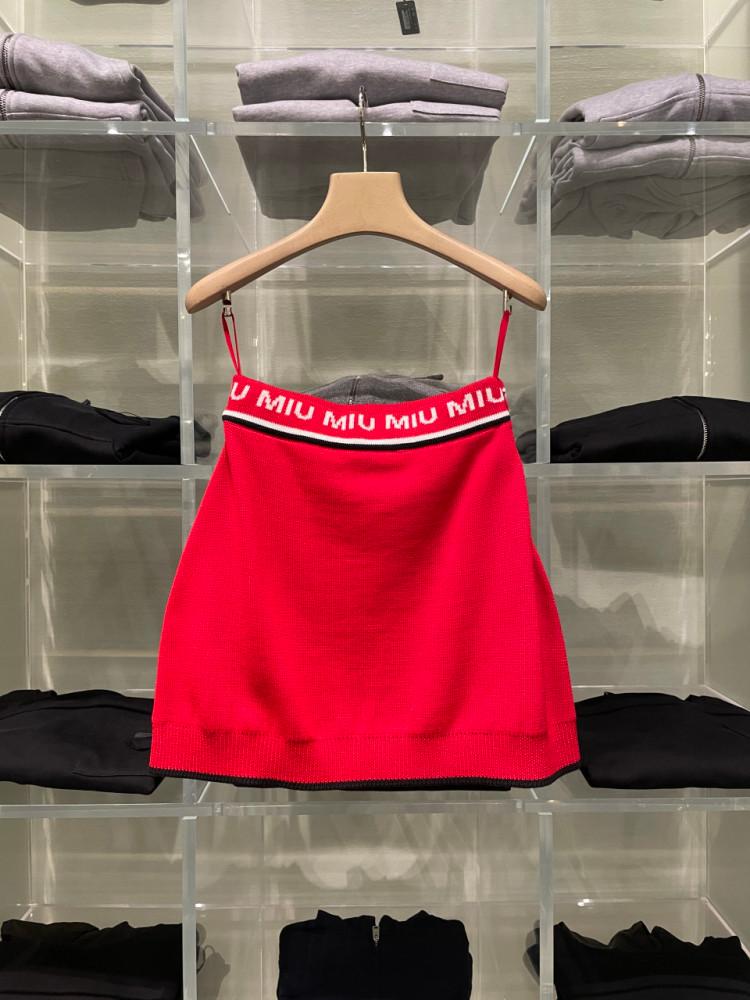 미우미우 레터링 밴딩 A라인 라나울 니트 미니 스커트 MMG310 1V8X F0011