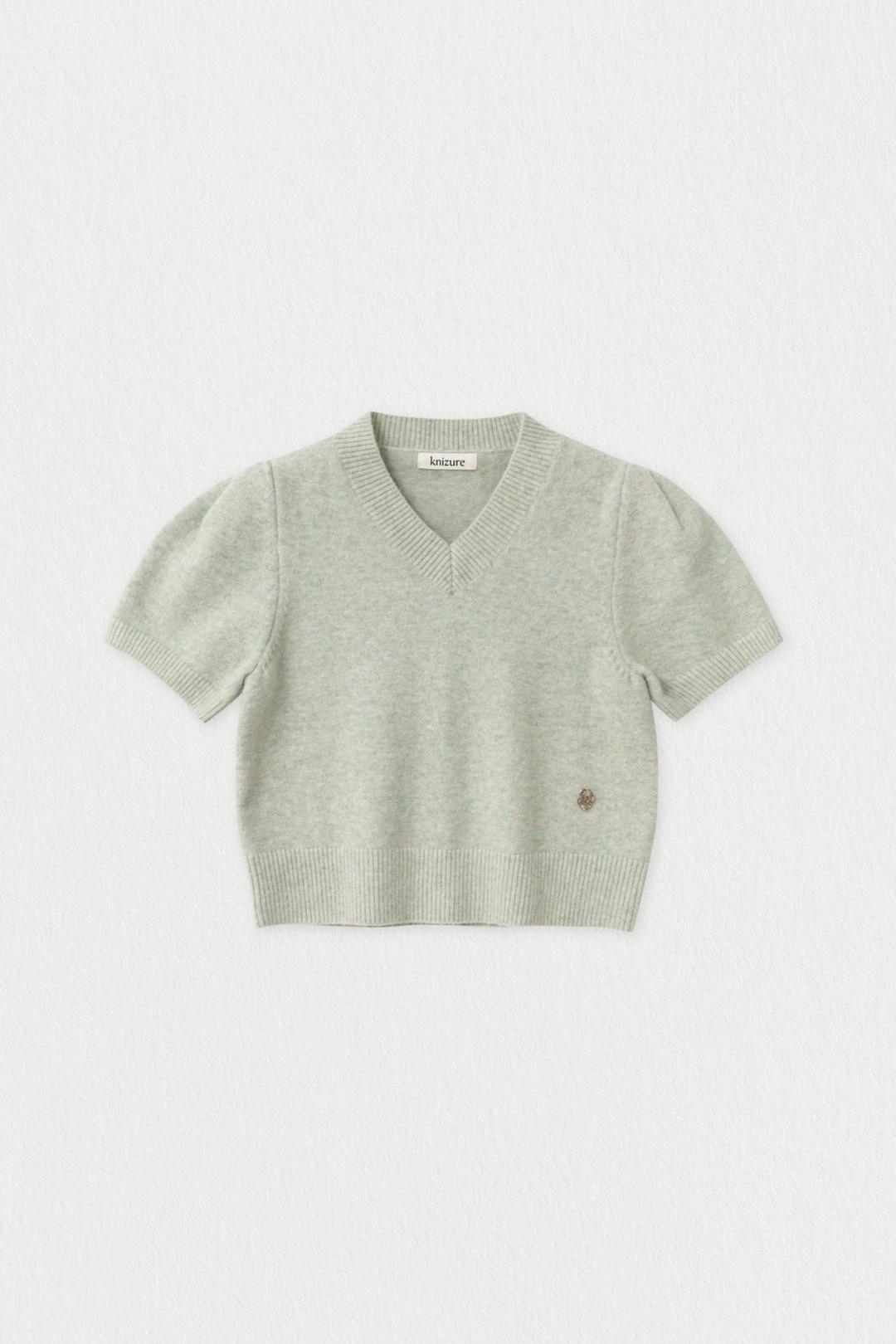 울캐시미어 벨 하프 브이넥 니트 탑_Green