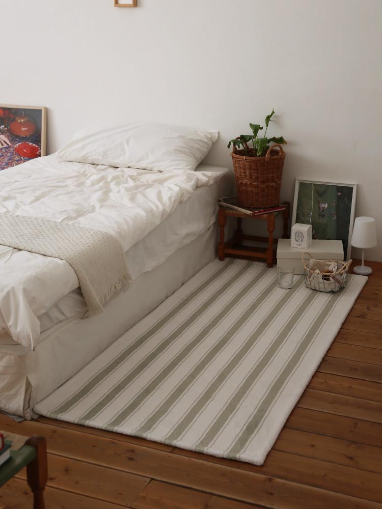 워셔블 사계절 무아 그린 스트라이프 침대 미니 러그 80x160