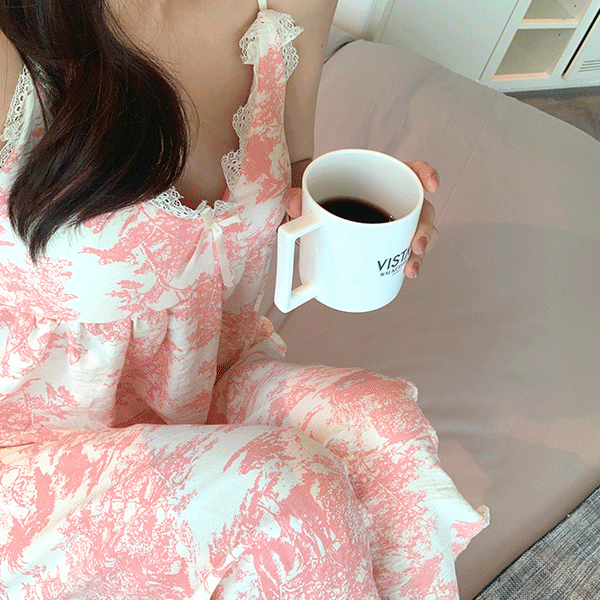 (브라캡내장) 뜨왈 나염 나시+반바지+긴바지 잠옷3SET