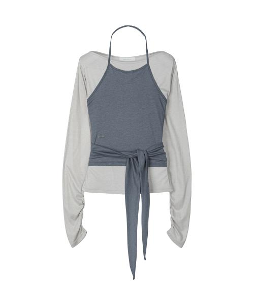 W.(SET)Tie Detail Layered Set Top [ASHBLUE]_SEWTS025ASHBLUE