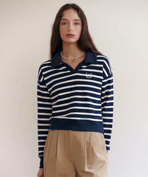 COLLAR STRIPE SWEATSHIRTS NAVY