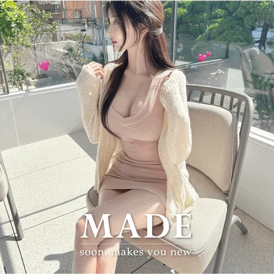 [‼기획상품‼자체제작 1+1] 볼륨업 Deep-V 골지 나시원피스