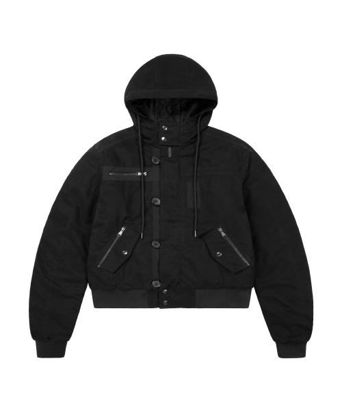Button Placket Cotton Ma-1 Jacket (Black)