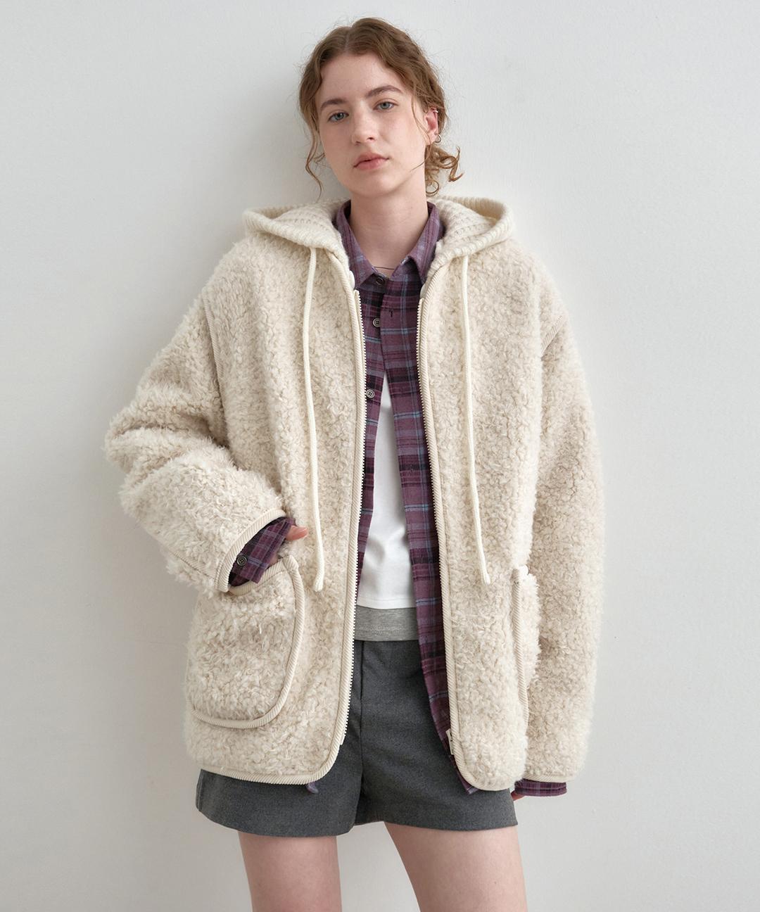 몽돌 니트 후드 퀼팅 퍼 자켓 라이트베이지 MDJK048LBEIGE