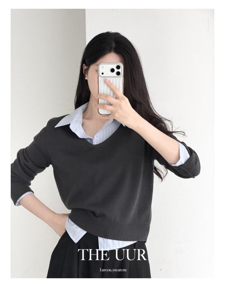 uur soft herish v-neck knit [ink-gray]