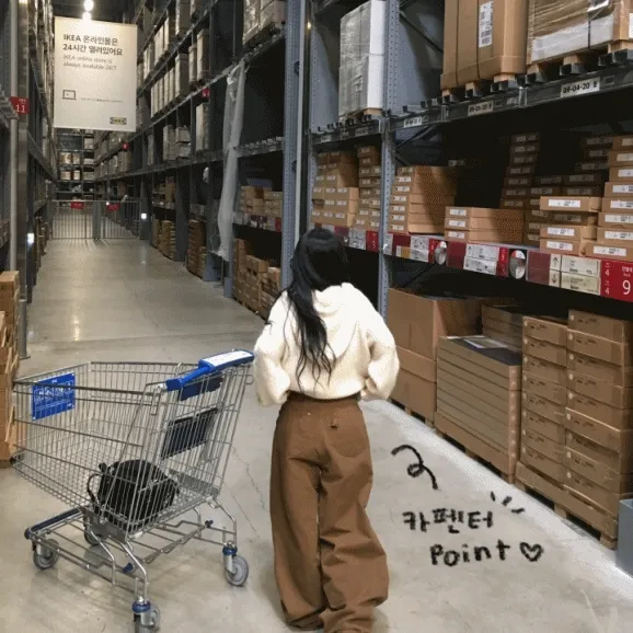 [ootj🤎] 하트찡,카펜터 point 와이드 면 코튼 팬츠
