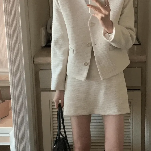 [세트가격!] 노카라 트위드자켓 트위드스커트 세트 가을 하객룩 격식룩 데이트룩 투피스 트위드셋업