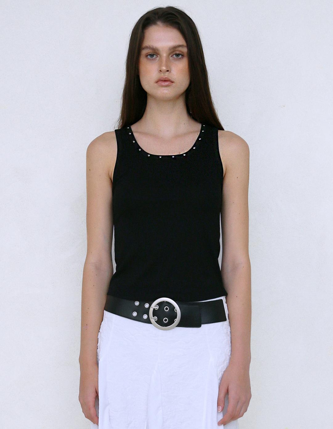 STUDDED TANK TOP, BLACK