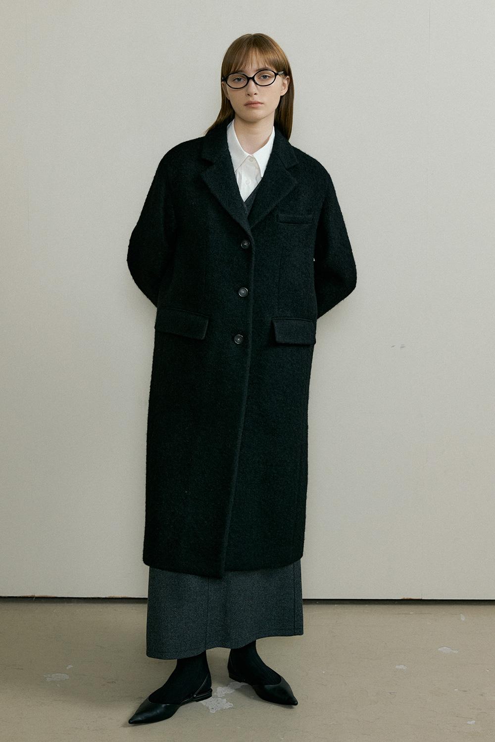 THREE BUTTON ALPACA LONG COAT - Black