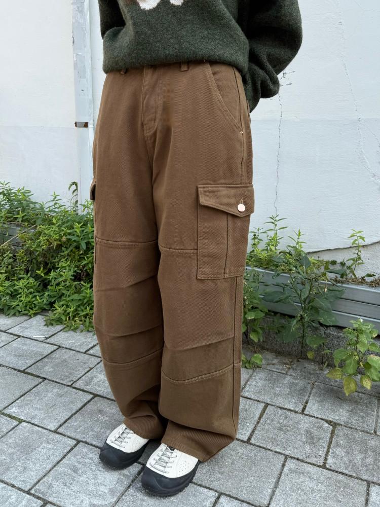 포이즌 코튼 절개 와이드 카고 팬츠