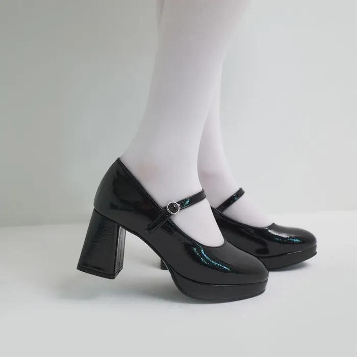 [빌리 츠키 착용] 라운드 토 메리제인 블록 힐 펌프스 412211009 (7cm/3colors)