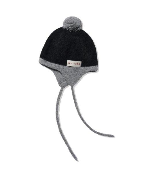 컬러드 헤어리 이어플랩 비니_블랙