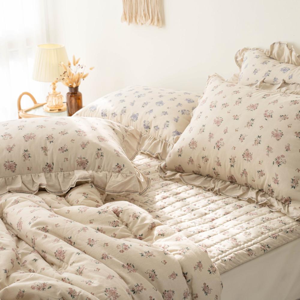 플라워 프릴 광목워싱 순면 극세사 겨울 차렵이불 세트