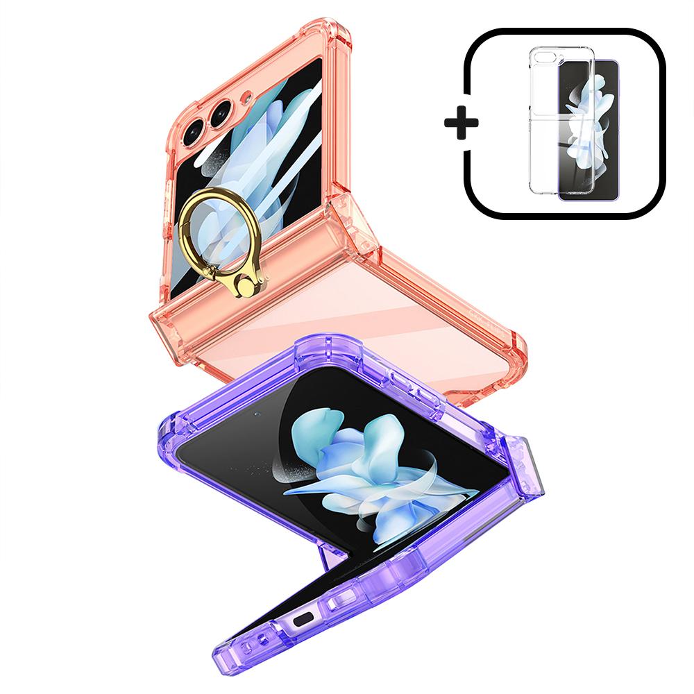 갤럭시 Z플립5 케이스 힌지보호 골드링 폰케이스+하드클리어 케이스
