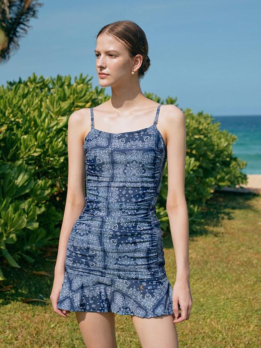 Shirring Sleeveless SwimSuit[LMBCSW217]-Navy