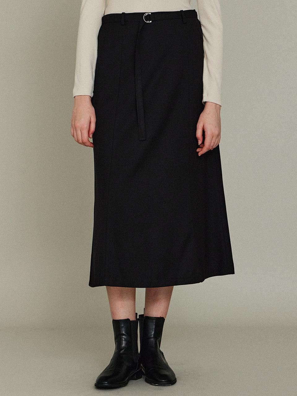 미드라이즈 울 플레어 벨티드 스커트 BK