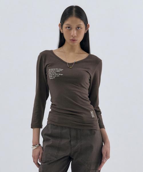 V neck 3/4 sleeve Brown