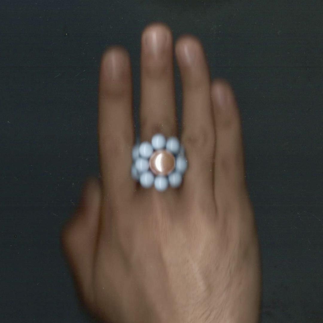 skyblue peach megaflower ring