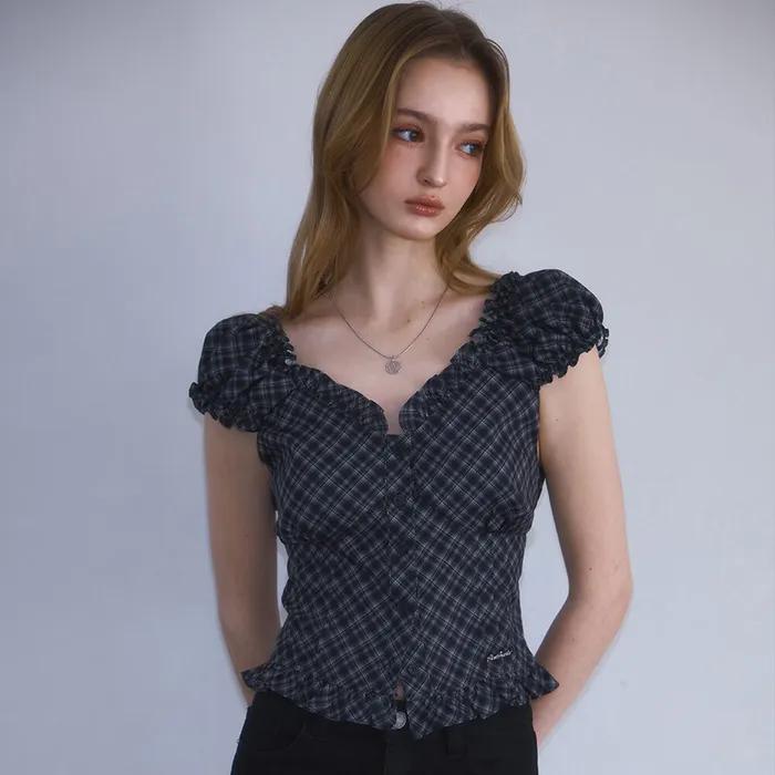 Frill Shirring Sleeveless [Black]