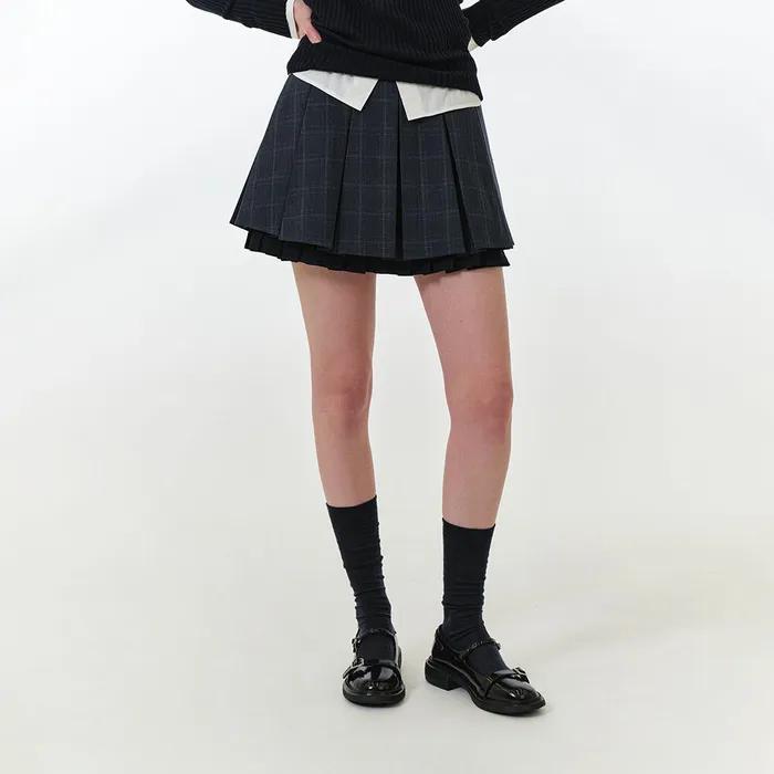 FAE CHECK PLEATS SKIRT (BLUE CHECK)
