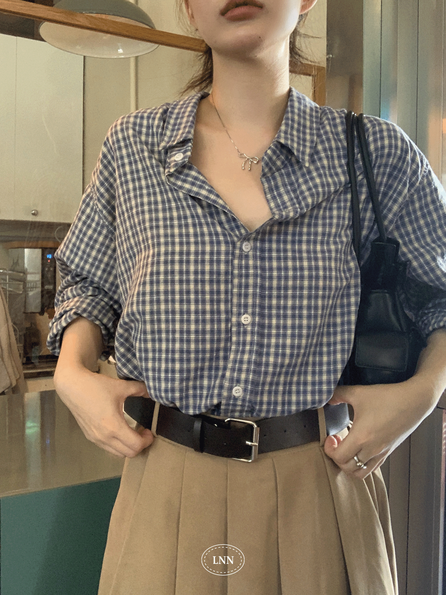 smore loose check shirt (blue)