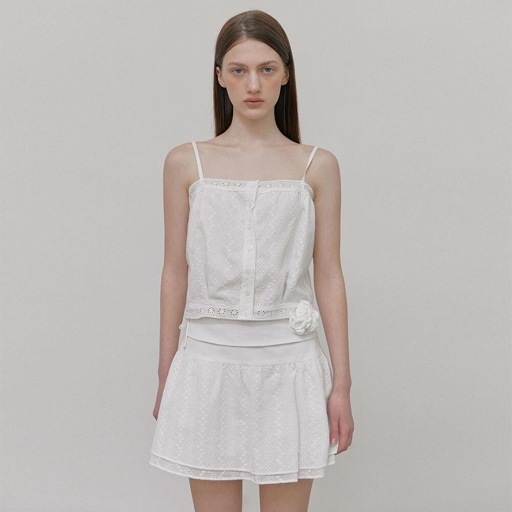Punching Lace Sleeveless Blouse, White
