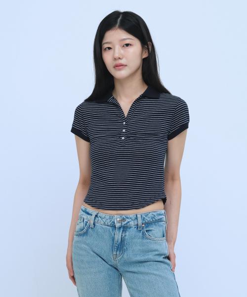 C STRIPE COLLAR HALF-SLEEVE T-SHIRT_NAVY