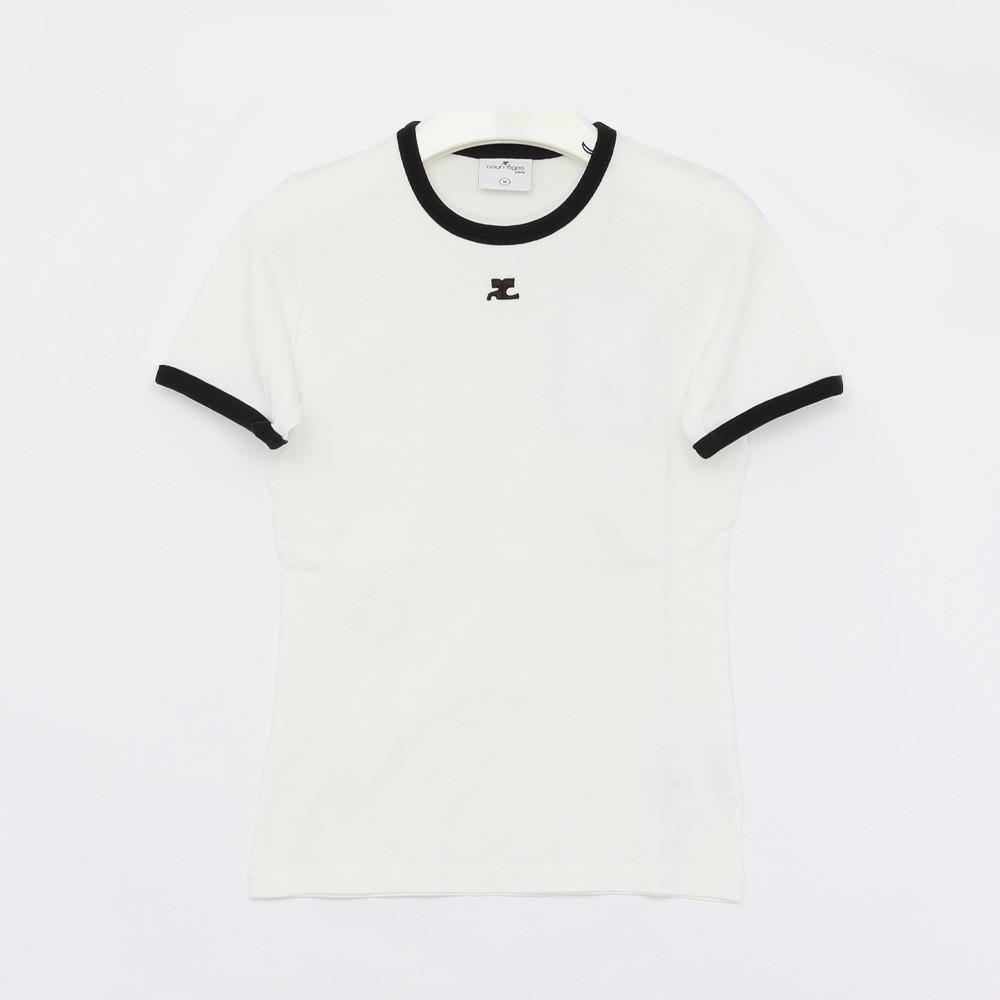 꾸레쥬 24FW 콘트라스트 로고 반팔 여성 티셔츠 VESJTS017JS0070 0098