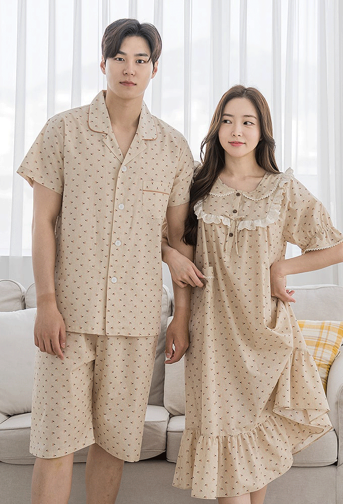 드리밍유 아로니아 순면 반팔원피스 커플잠옷 홈웨어