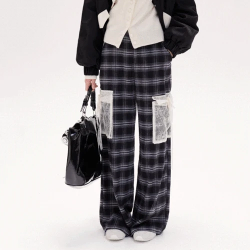 [2색] 어텀 트위드 레이스 카고 와이드 니트팬츠