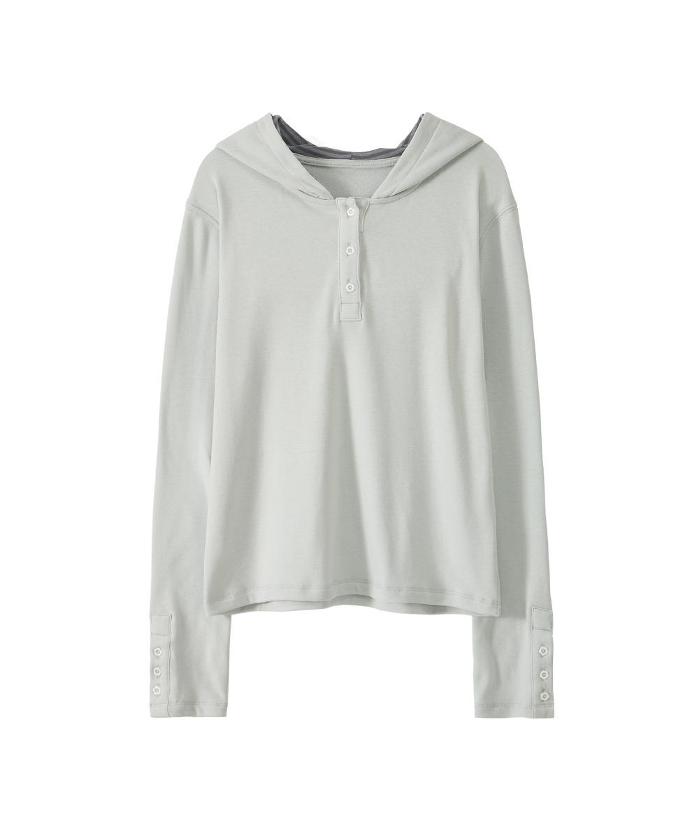 DD patch pocket stripe hooded long sleeve (LIGHT GREEN)