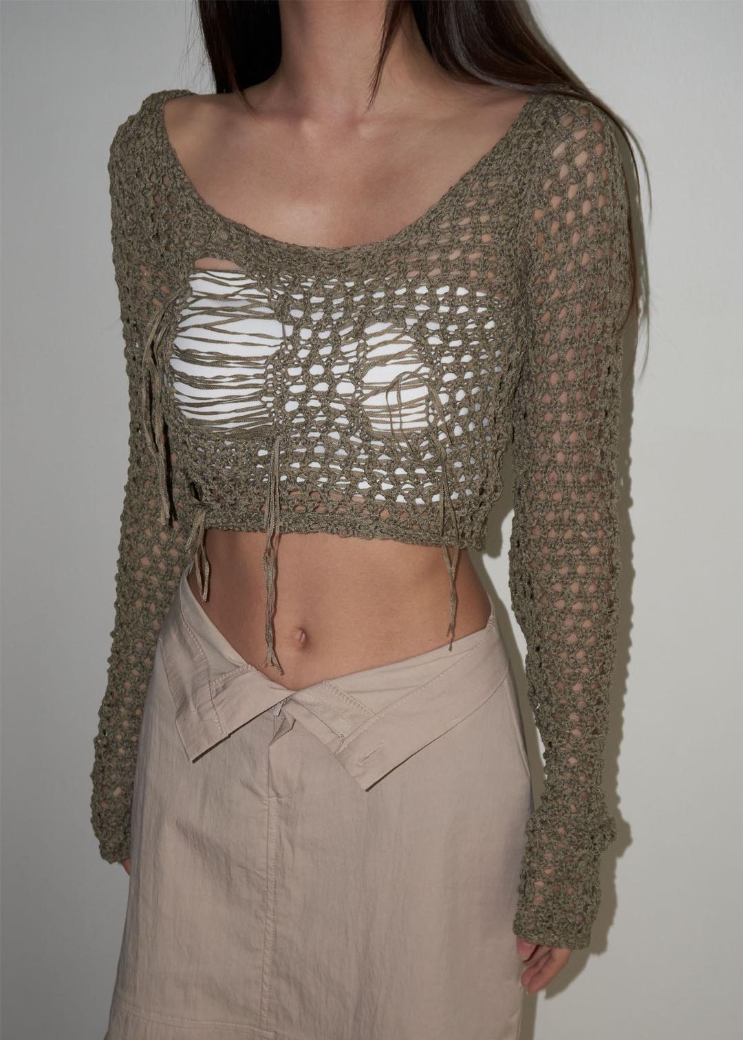 Crochet Damage Round Crop Knit (3c)