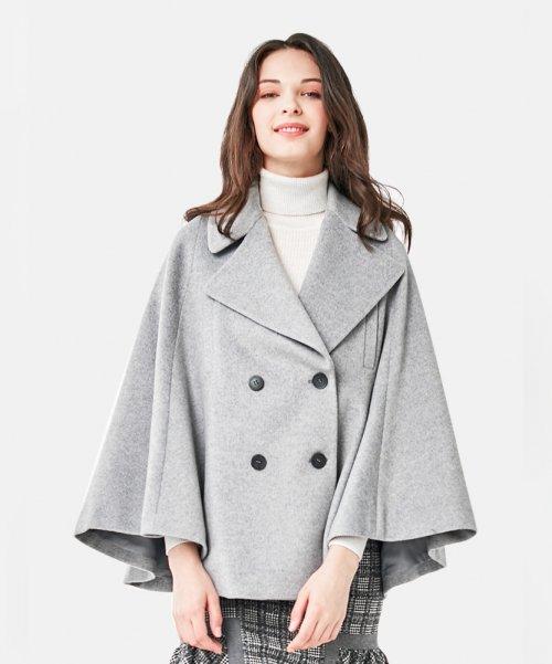 투 버튼 그레이 케이프 코트