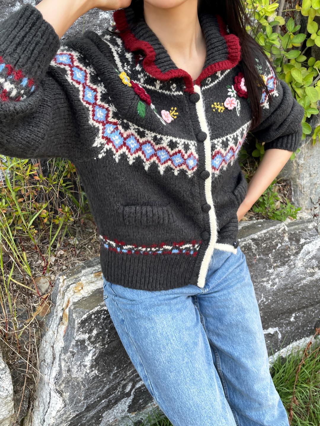 꽃 뜨개 니트 가디건