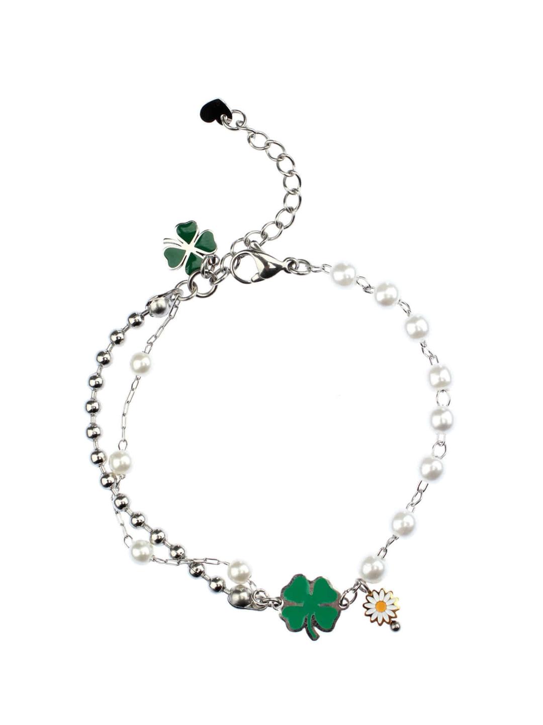 four-leaf crover pearl chain bracelet