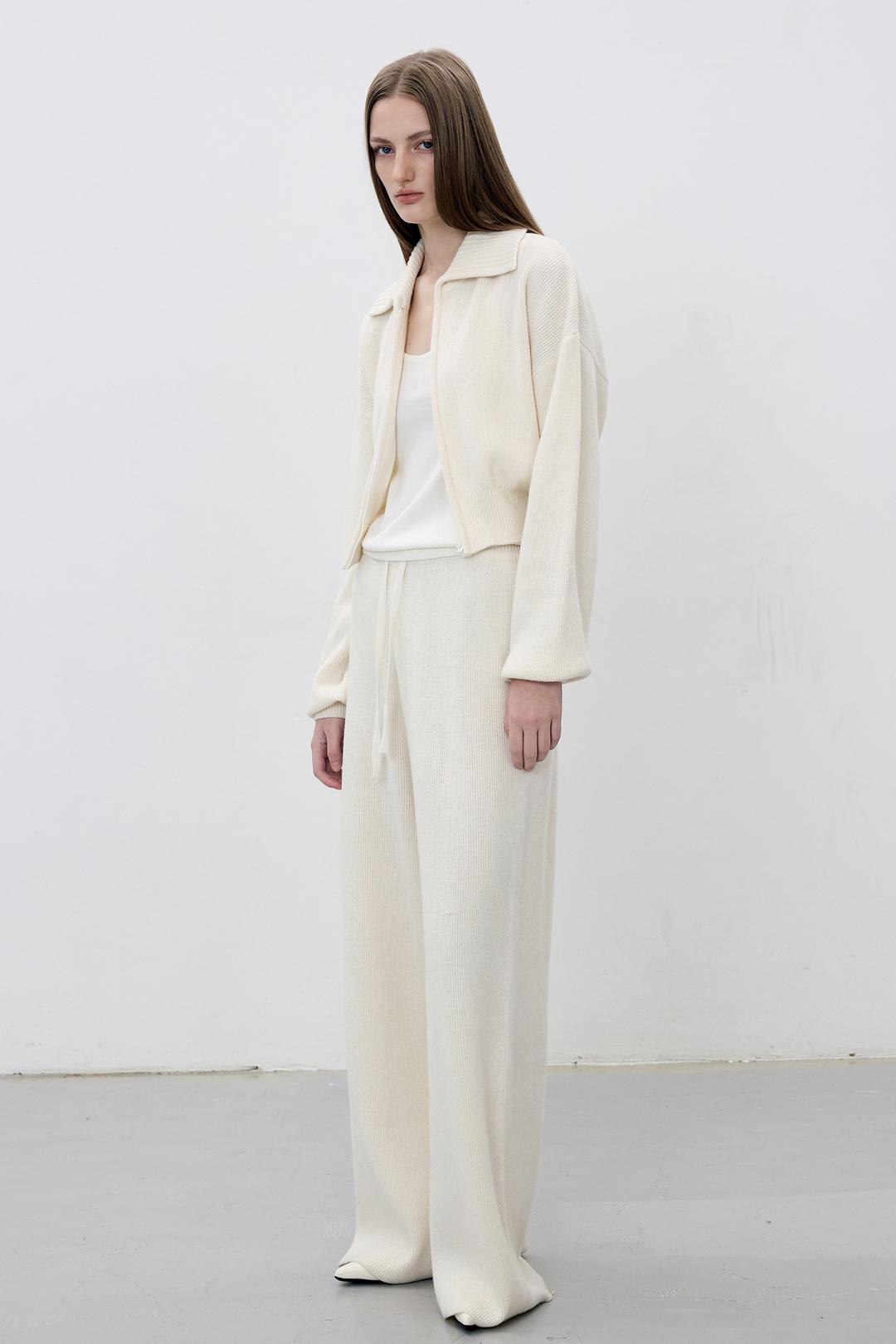 울 블렌드 니트 팬츠 - 아이보리