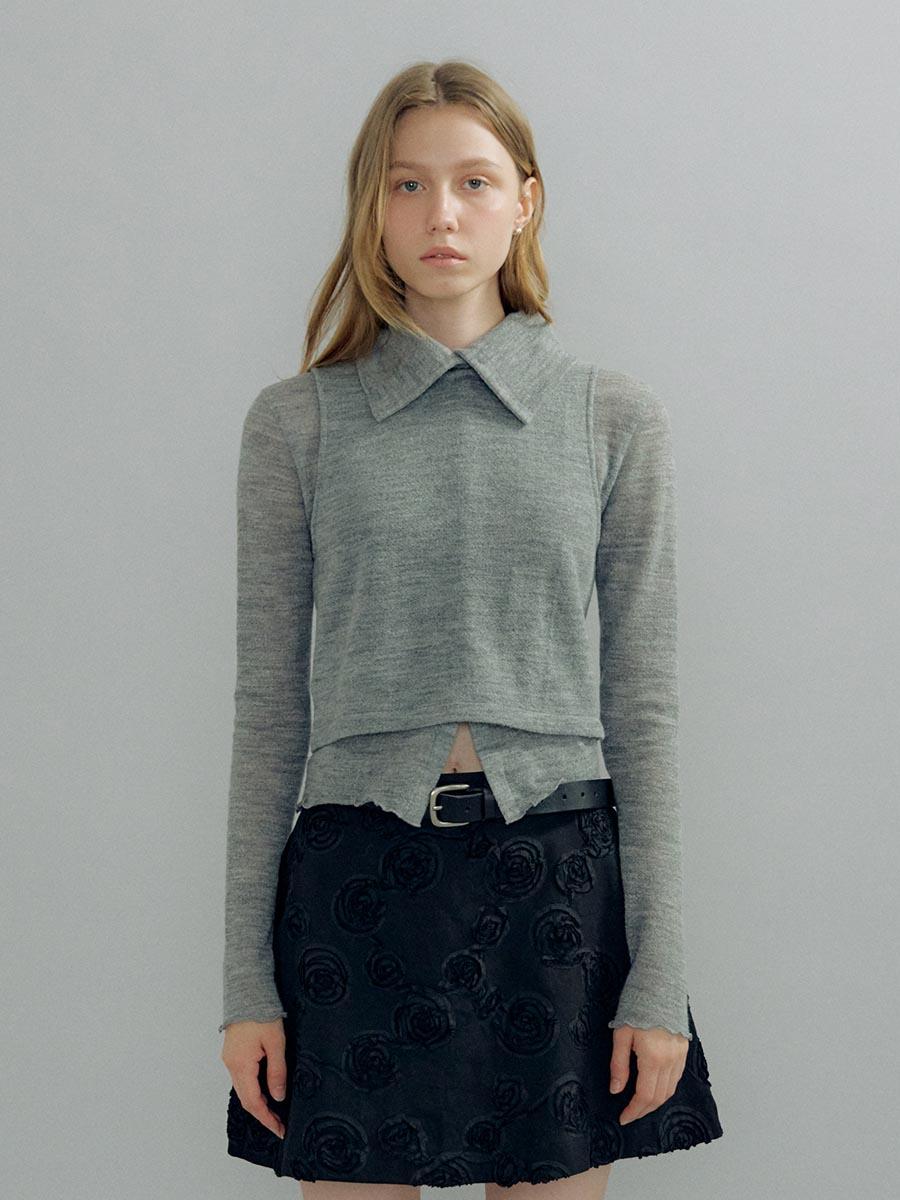 Two-way Wool Knit Vest (Melange Gray)